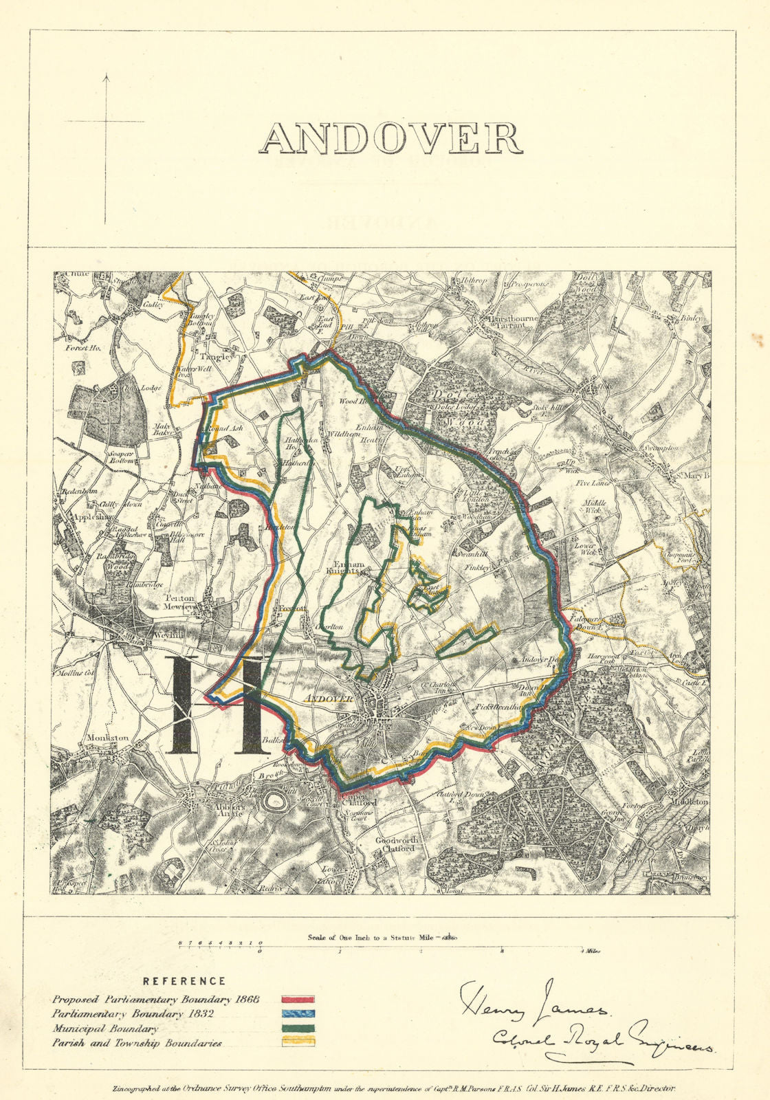 Andover, Hampshire. JAMES. Parliamentary Boundary Commission 1868 old map